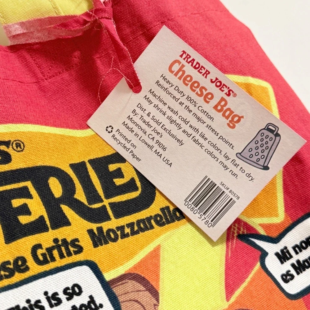 Trader Joes Cheese Experience Bag Red Cotton Canvas Tote Graphic Grocery - Picture 3 of 4